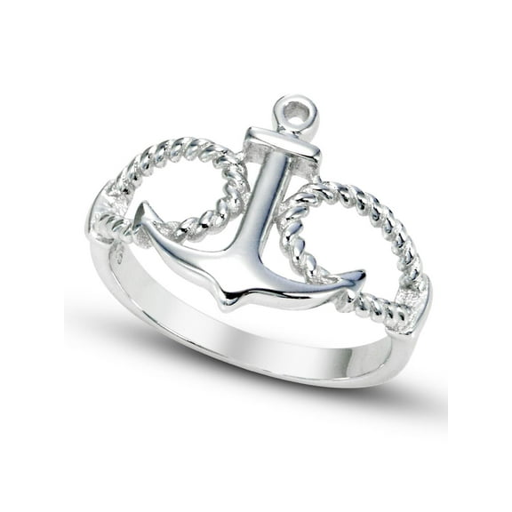 Sz 12 Sterling Silver Anchor & Rope Nautical Band Ring