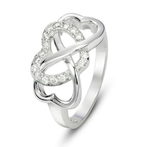 Sz 12 Sterling Silver Cubic Zirconia Infinity & Heart Symbol CZ Wedding Band Ring