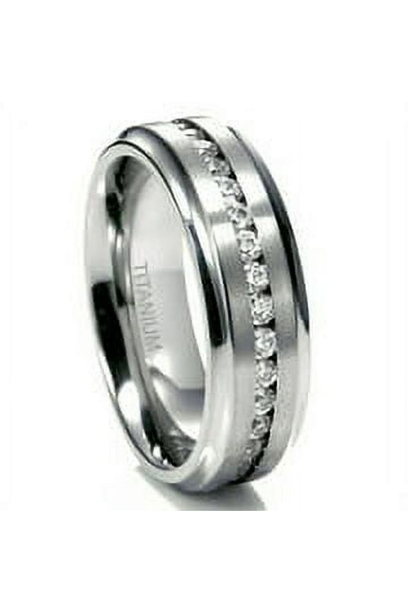 Sz 13.0 Men's 7MM Eternity Titanium Ring Wedding Band with CZ