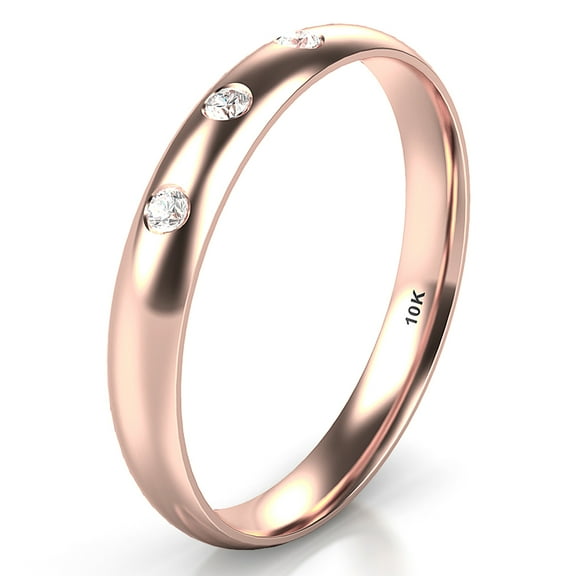 Sz 4.0 Solid 10K Rose Gold 3 Diamond 3MM Dome Wedding Anniversary Comfort Fit Band Ring
