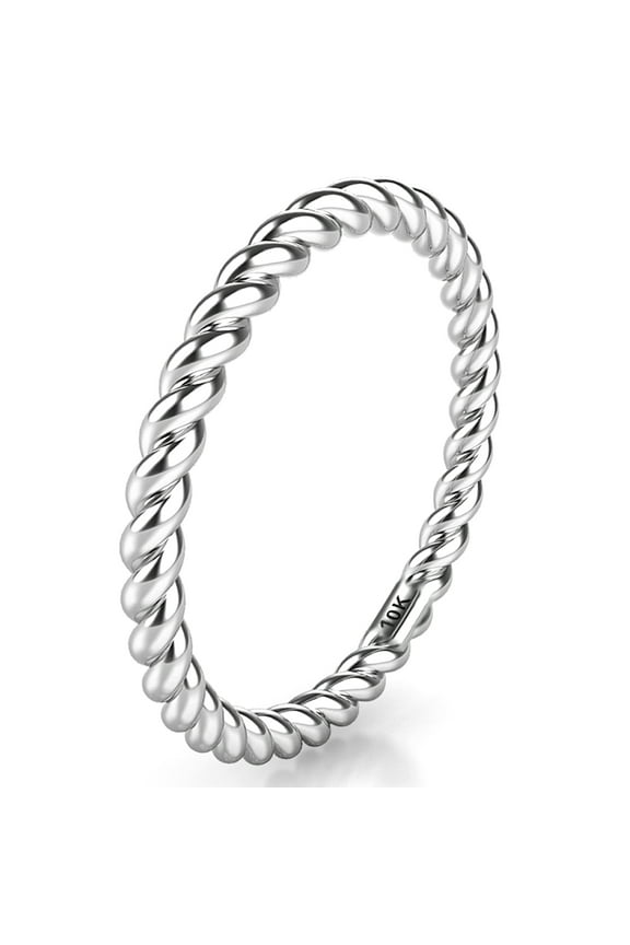 Sz 4.0 Solid 10K White Gold 2MM Eternity Rope Comfort Fit Wedding Band Ring
