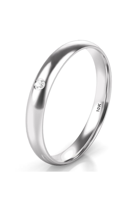 Sz 4.0 Solid 10K White Gold Diamond 3MM Dome Wedding Anniversary Comfort Fit Band Ring