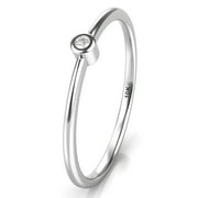 KOBELLE Sz 4.5 Solid 10K White Gold Bezel Set Solitaire Diamond Wedding Engagement Ring