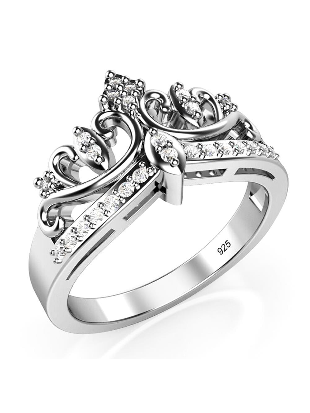 Sz 4 Sterling Silver Cubic Zirconia Princess Crown Tiara CZ Band Ring ...