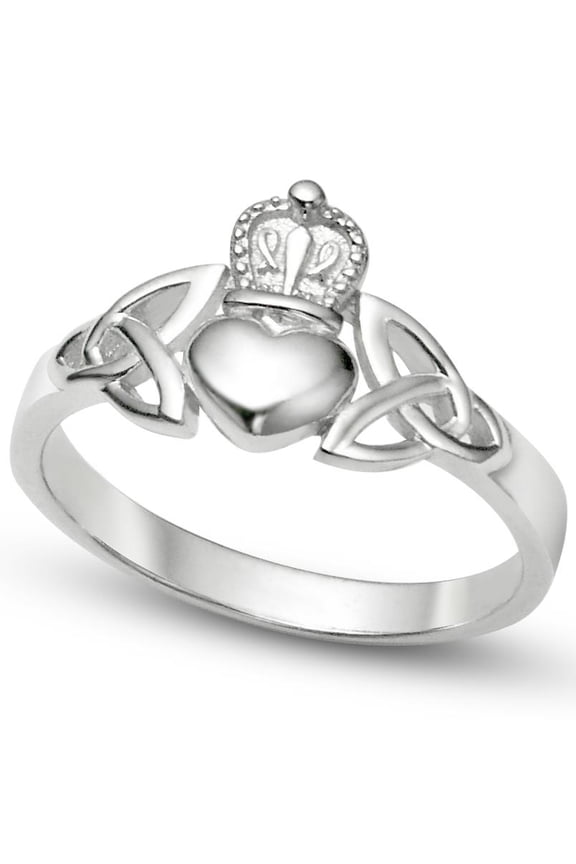 Sz 4 Sterling Silver Irish Claddagh Friendship and Love Band Celtic Ring w/ Trinity Symbols