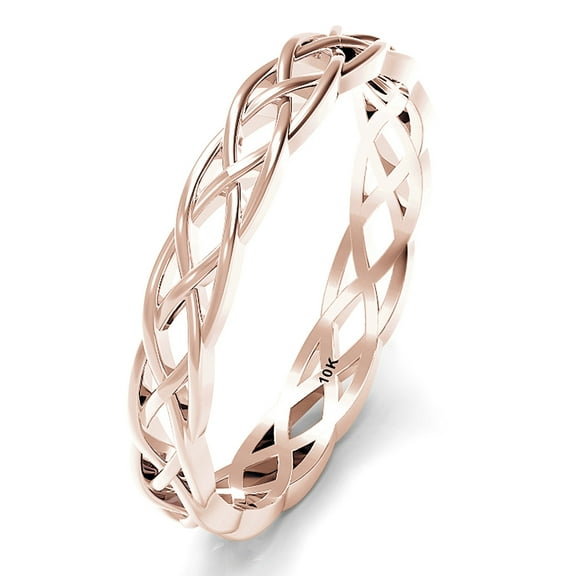 Sz 5.0 Solid 10K Rose Gold 3MM Eternity Celtic Knot Stackable Comfort Fit Wedding Band Ring