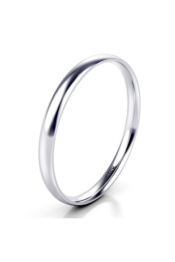 Sz 5.0 Solid 10K White Gold 2MM Round Dome Comfort Fit Wedding Band Ring