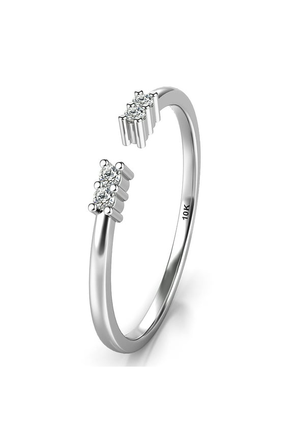 Sz 5.0 Solid 10K White Gold Diamond Wedding Stackable Comfort Fit Open Ring