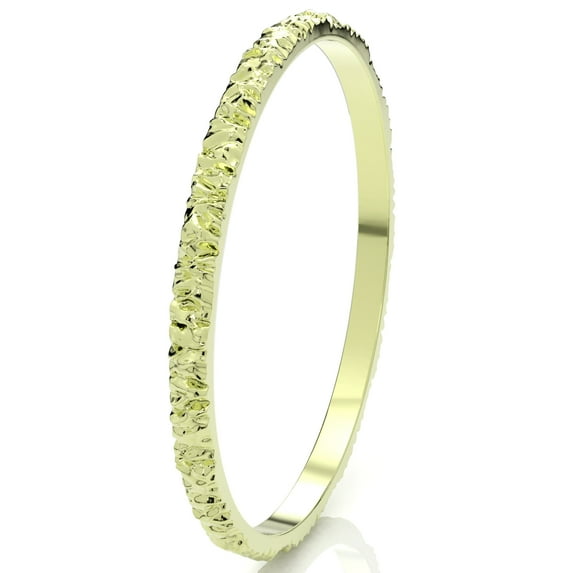 Sz 5.0 Solid 10K Yellow Gold 2MM Wood Bark Texture Eternity Stackable Comfort Fit Wedding Band Ring