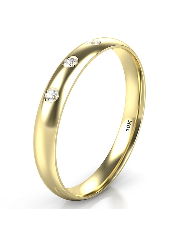 Sz 5.0 Solid 10K Yellow Gold 3 Diamond 3MM Dome Wedding Anniversary Comfort Fit Band Ring