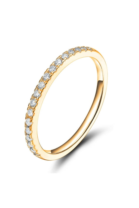 Sz 5.0 Solid 10K Yellow Gold Diamond 2MM Half Eternity Stackable Wedding Anniversary Band Ring