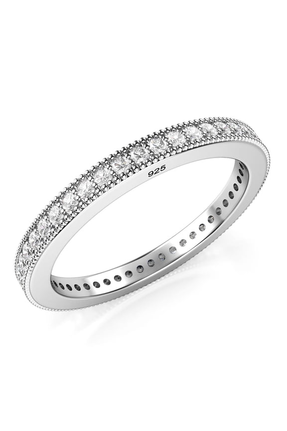 Sz 5 Sterling Silver 2MM 925 CZ Cubic Zirconia Eternity Wedding Band Ring