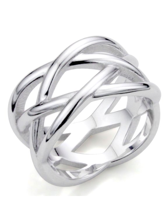 Sz 5 Sterling Silver 925 "X" Criss Cross Eternity Ring