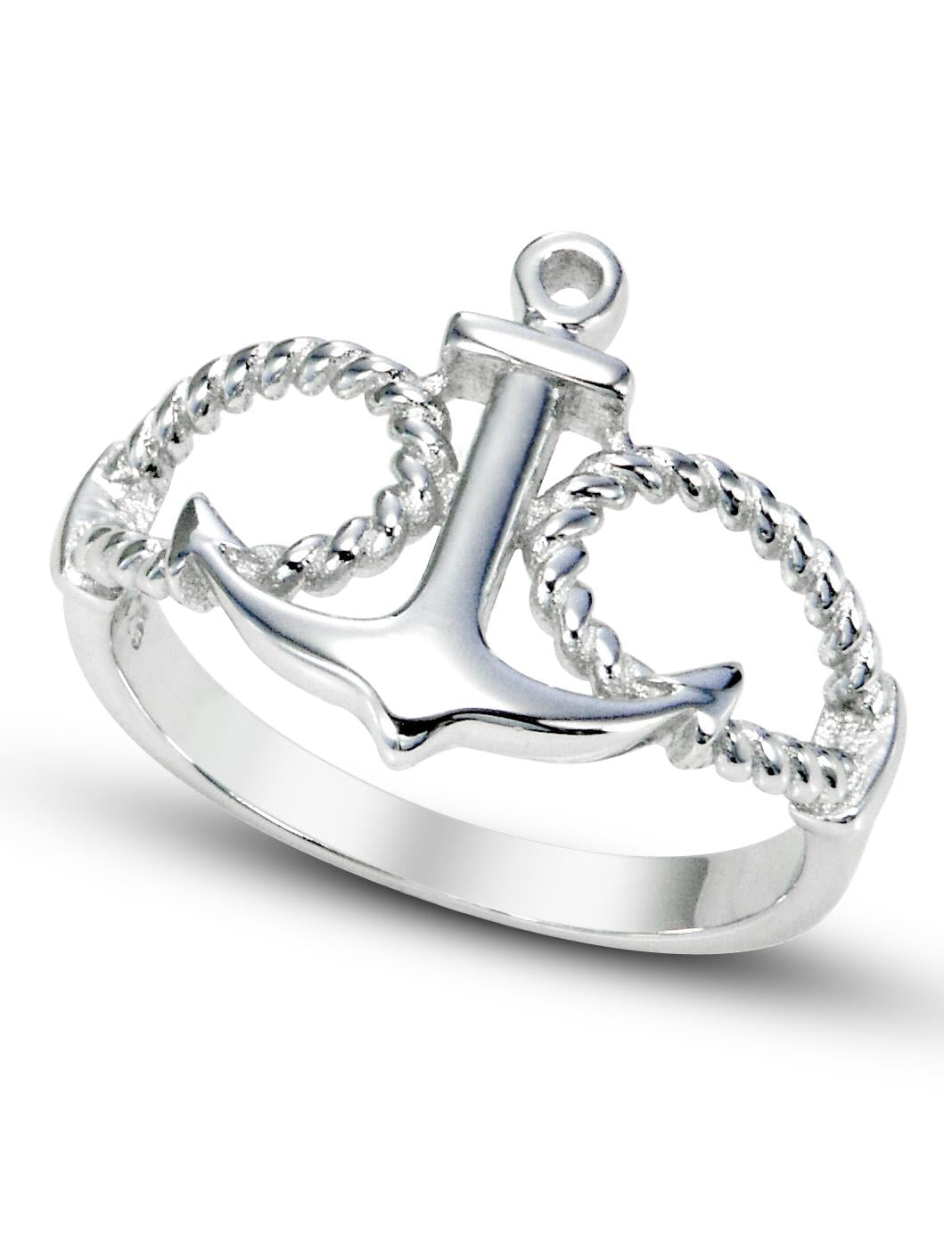 Nautical Rope Anchor Rings Sz 5 Sterling Silver Anchor & Rope Nautical Band Ring - Walmart.com