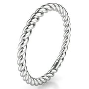 Sz 6.0 Solid 10K White Gold 2MM Eternity Rope Comfort Fit Wedding Band Ring