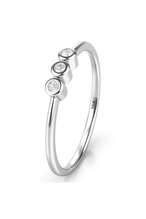 Sz 6.0 Solid 10K White Gold Bezel Set 3 Diamond Past Present Future Wedding Engagement Ring