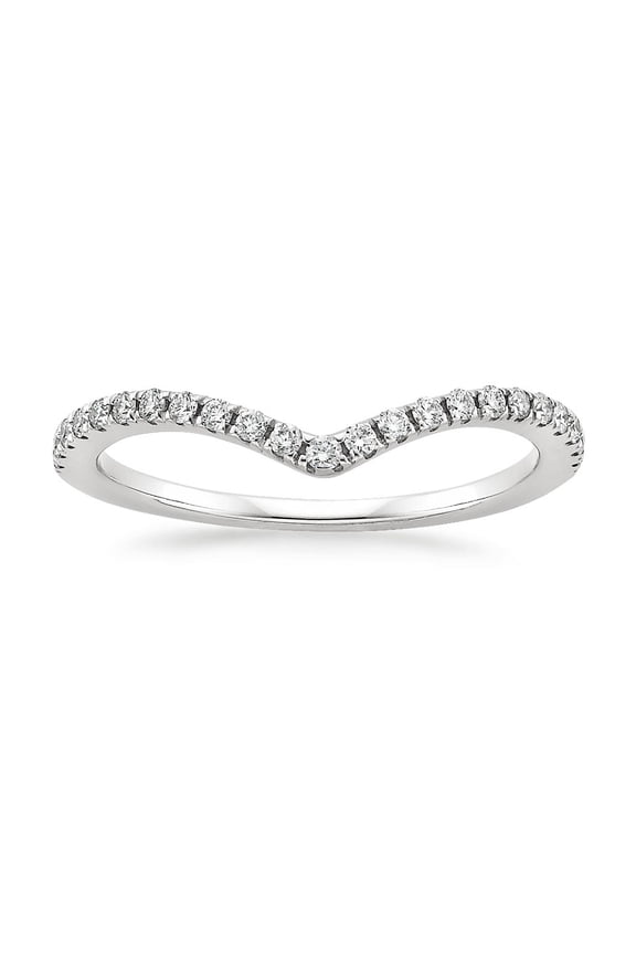 Sz 6.0 Solid 10K White Gold Diamond 2MM Chevron Half Eternity Stackable Wedding Anniversary Band Ring