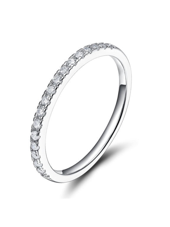 Sz 6.0 Solid 10K White Gold Diamond 2MM Half Eternity Stackable Wedding Anniversary Band Ring
