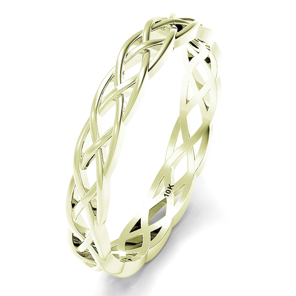 Sz 6.0 Solid 10K Yellow Gold 3MM Eternity Celtic Knot Stackable Comfort Fit Wedding Band Ring