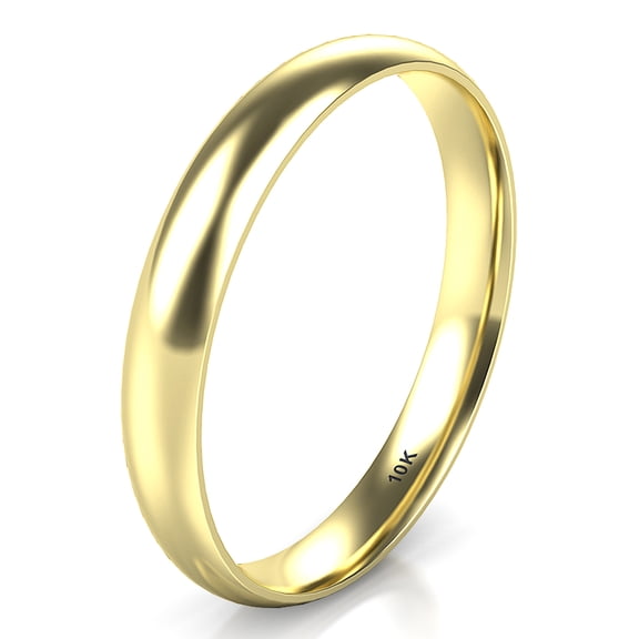 Sz 6.0 Solid 10K Yellow Gold 3MM Plain Dome Comfort Fit Wedding Band Ring