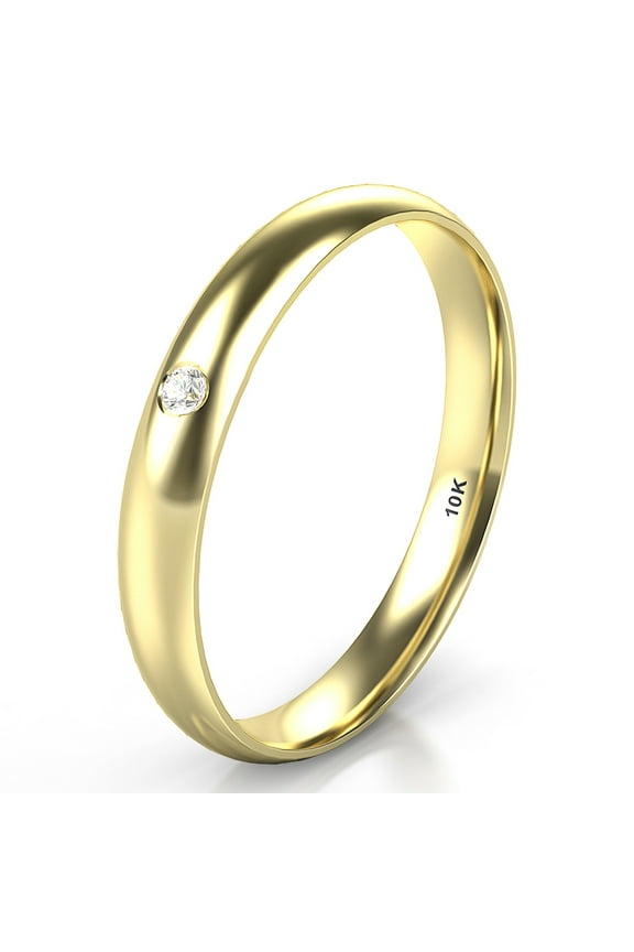 Sz 6.0 Solid 10K Yellow Gold Diamond 3MM Dome Wedding Anniversary Comfort Fit Band Ring