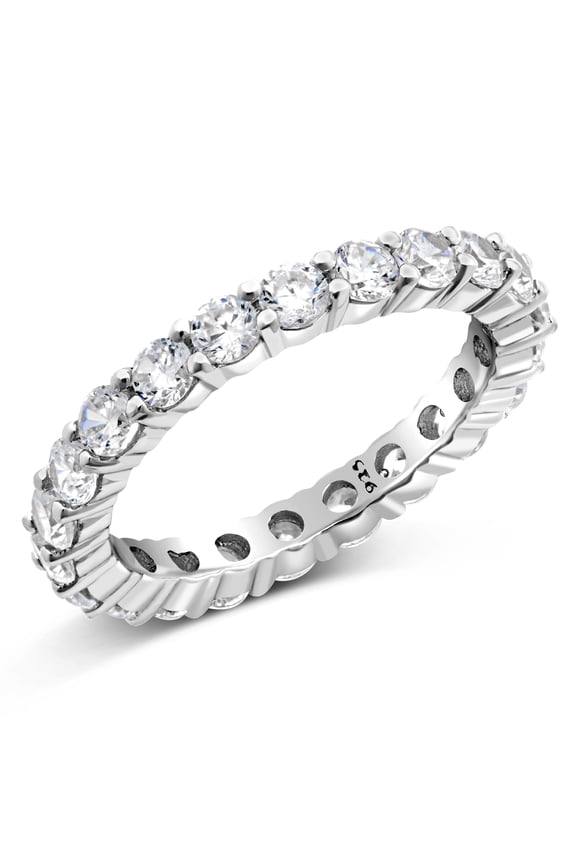 Sz (6) 3.50MM Sterling Silver 925 Cubic Zirconia CZ Eternity Engagement Wedding Band Ring