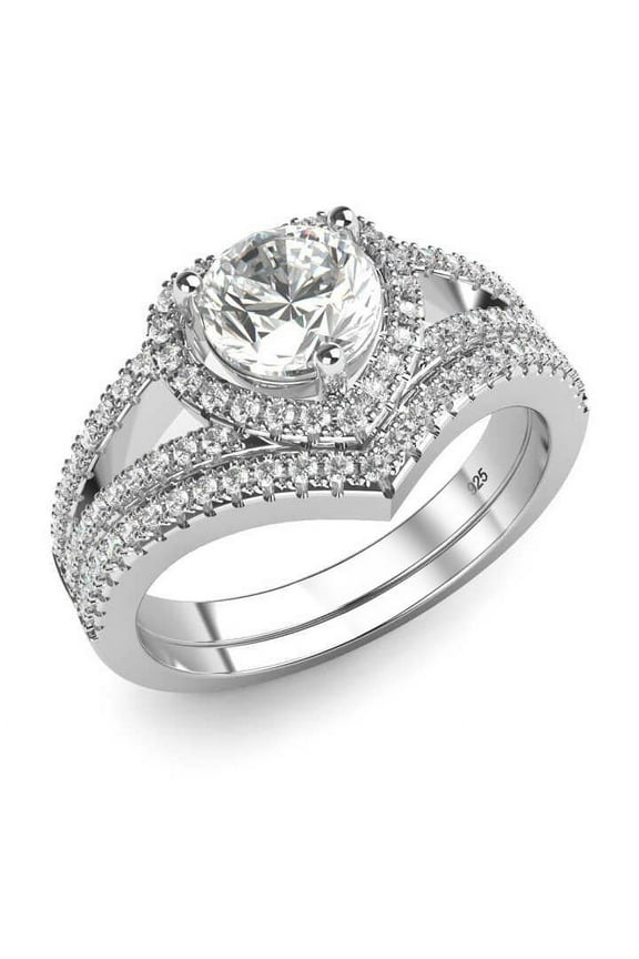 Sz 6 Sterling Silver 925 Cubic Zirconia CZ Heart Engagement Wedding Band Ring 2Pc Set