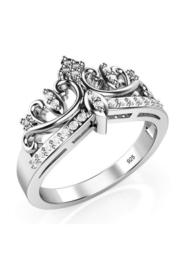 Sz 6 Sterling Silver Cubic Zirconia Princess Crown Tiara CZ Band Ring