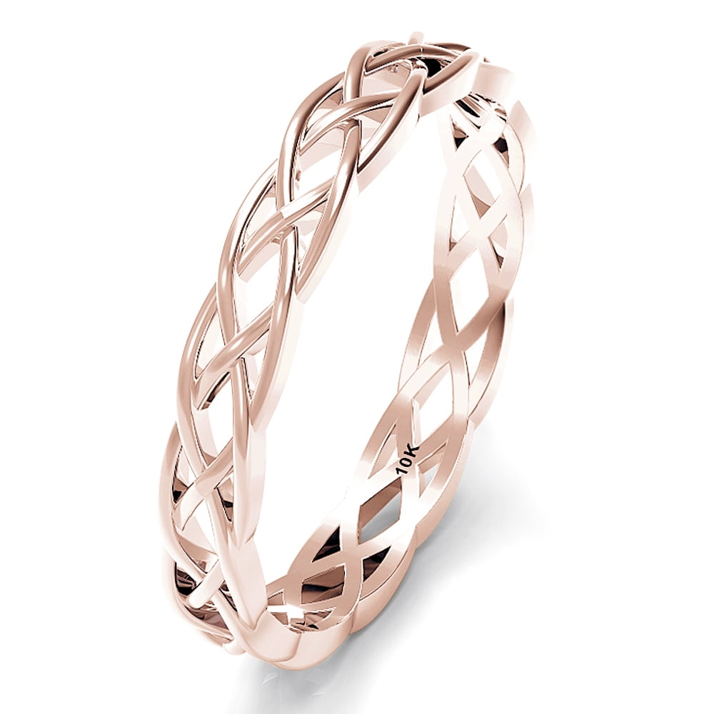 Sz 7.0 Solid 10K Rose Gold 3MM Eternity Celtic Knot Stackable Comfort Fit Wedding Band Ring