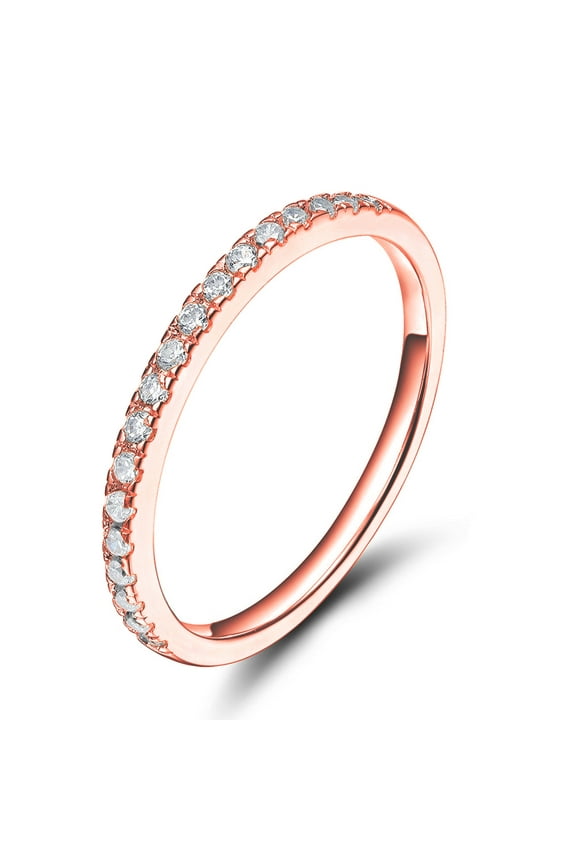 Sz 7.0 Solid 10K Rose Gold Diamond 2MM Half Eternity Stackable Wedding Anniversary Band Ring