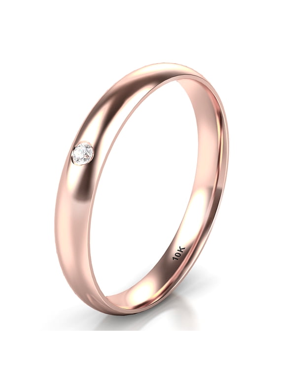 Sz 7.0 Solid 10K Rose Gold Diamond 3MM Dome Wedding Anniversary Comfort Fit Band Ring