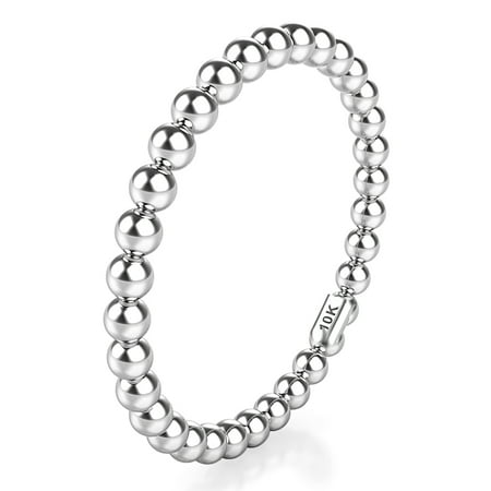 Sz 7.0 Solid 10K White Gold 2MM Eternity Bead Comfort Fit Wedding Band Ring