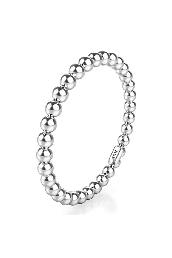 Sz 7.0 Solid 10K White Gold 2MM Eternity Bead Comfort Fit Wedding Band Ring