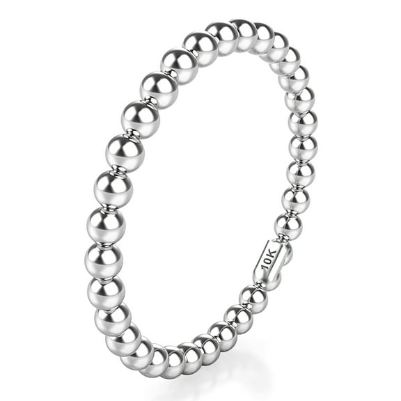 Sz 7.0 Solid 10K White Gold 2MM Eternity Bead Comfort Fit Wedding Band Ring