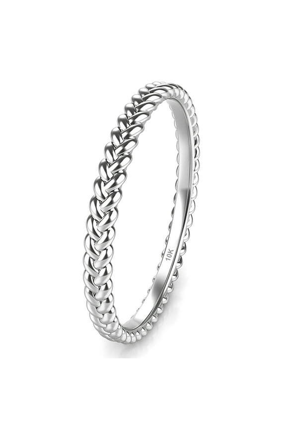 Sz 7.0 Solid 10K White Gold 2MM Eternity Braided Rope Stackable Comfort Fit Wedding Band Ring