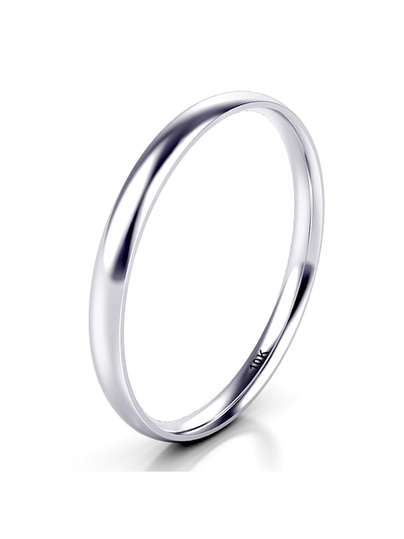 Sz 7.0 Solid 10K White Gold 2MM Round Dome Comfort Fit Wedding Band Ring