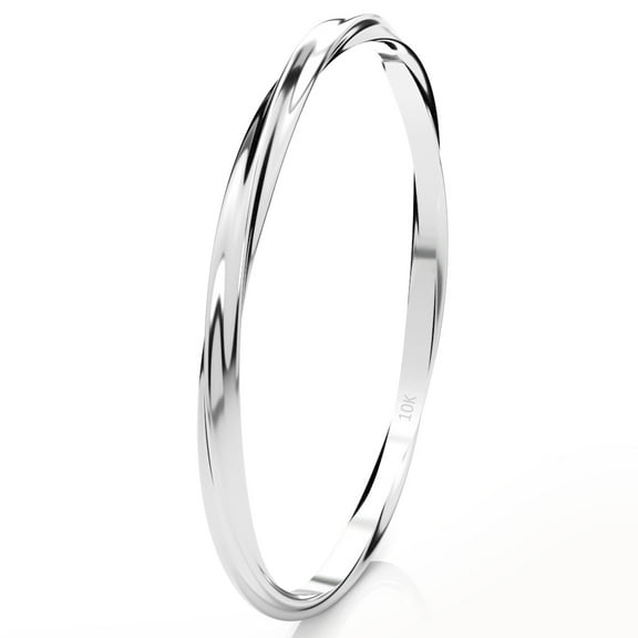Sz 7.0 Solid 10K White Gold 2MM Twisted Vine Eternity Stackable Comfort Fit Wedding Band Ring