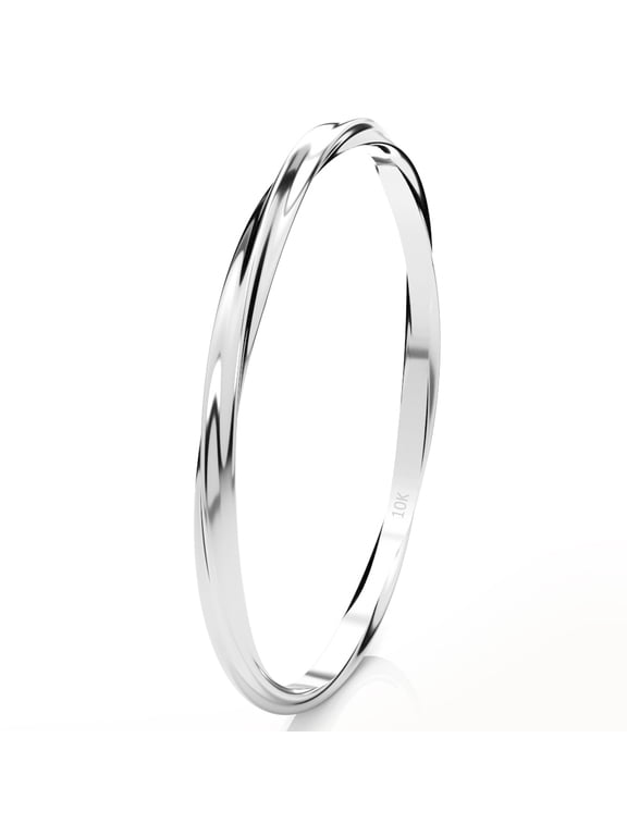 Sz 7.0 Solid 10K White Gold 2MM Twisted Vine Eternity Stackable Comfort Fit Wedding Band Ring