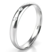 KOBELLE Sz 7.0 Solid 10K White Gold 3 Diamond 3MM Dome Wedding Anniversary Comfort Fit Band Ring