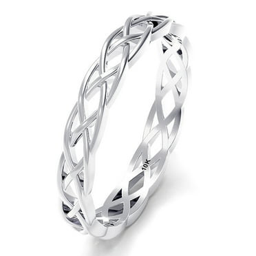 Sz 7.0 Solid 10K White Gold 3MM Eternity Celtic Knot Stackable Comfort Fit Wedding Band Ring