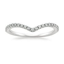 Sz 7.0 Solid 10K White Gold Diamond 2MM Chevron Half Eternity Stackable Wedding Anniversary Band Ring