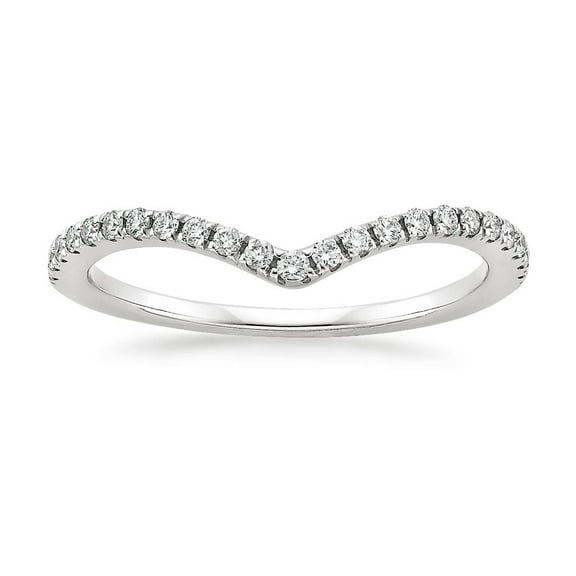 Sz 7.0 Solid 10K White Gold Diamond 2MM Chevron Half Eternity Stackable Wedding Anniversary Band Ring