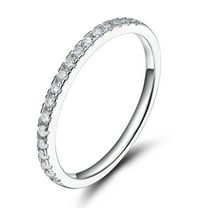 Sz 7.0 Solid 10K White Gold Diamond 2MM Half Eternity Stackable Wedding Anniversary Band Ring