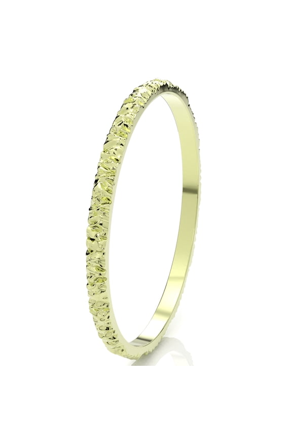 Sz 7.0 Solid 10K Yellow Gold 2MM Wood Bark Texture Eternity Stackable Comfort Fit Wedding Band Ring