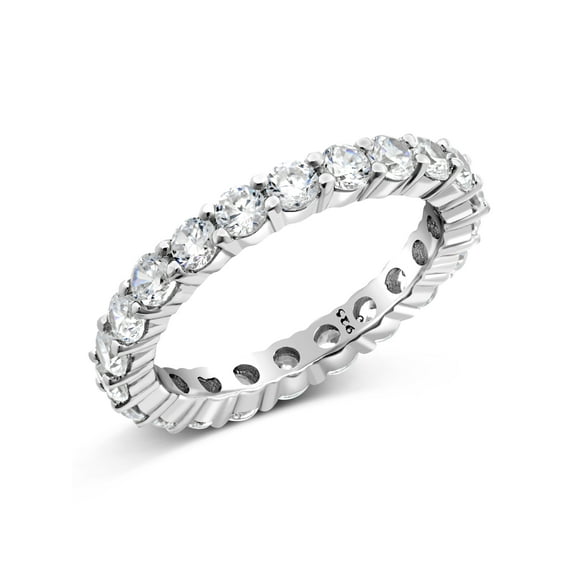 Sz (7) 3.50MM Sterling Silver 925 Cubic Zirconia CZ Eternity Engagement Wedding Band Ring