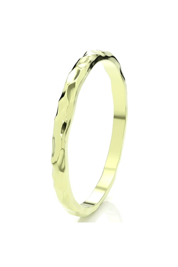 Sz 7.5 Solid 10K Yellow Gold 2MM Hammered Finish Eternity Stackable Comfort Fit Wedding Band Ring