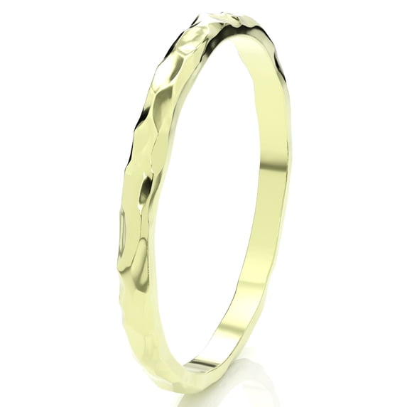 Sz 7.5 Solid 10K Yellow Gold 2MM Hammered Finish Eternity Stackable Comfort Fit Wedding Band Ring