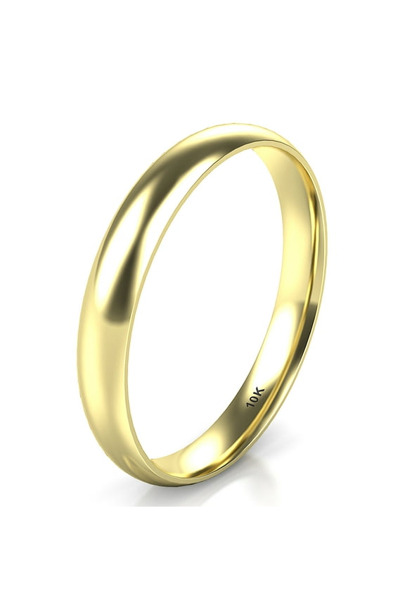 Sz 7.5 Solid 10K Yellow Gold 3MM Plain Dome Comfort Fit Wedding Band Ring