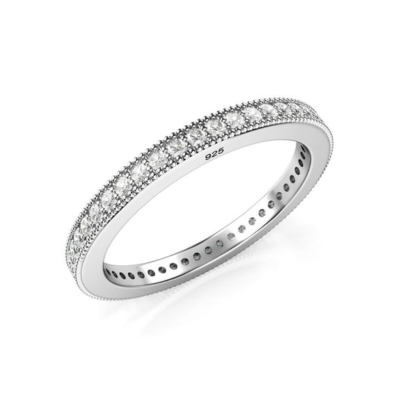 Sz 7 Sterling Silver 2MM 925 CZ Cubic Zirconia Eternity Wedding Band Ring