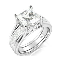 Sz 7 Sterling Silver 2Pcs 925 CZ Cubic Zirconia Engagement Wedding Band Ring Insert Set